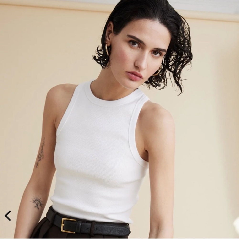 Women's White Ribbed Tank Top - Classic Crewneck - Picture 2 of 7